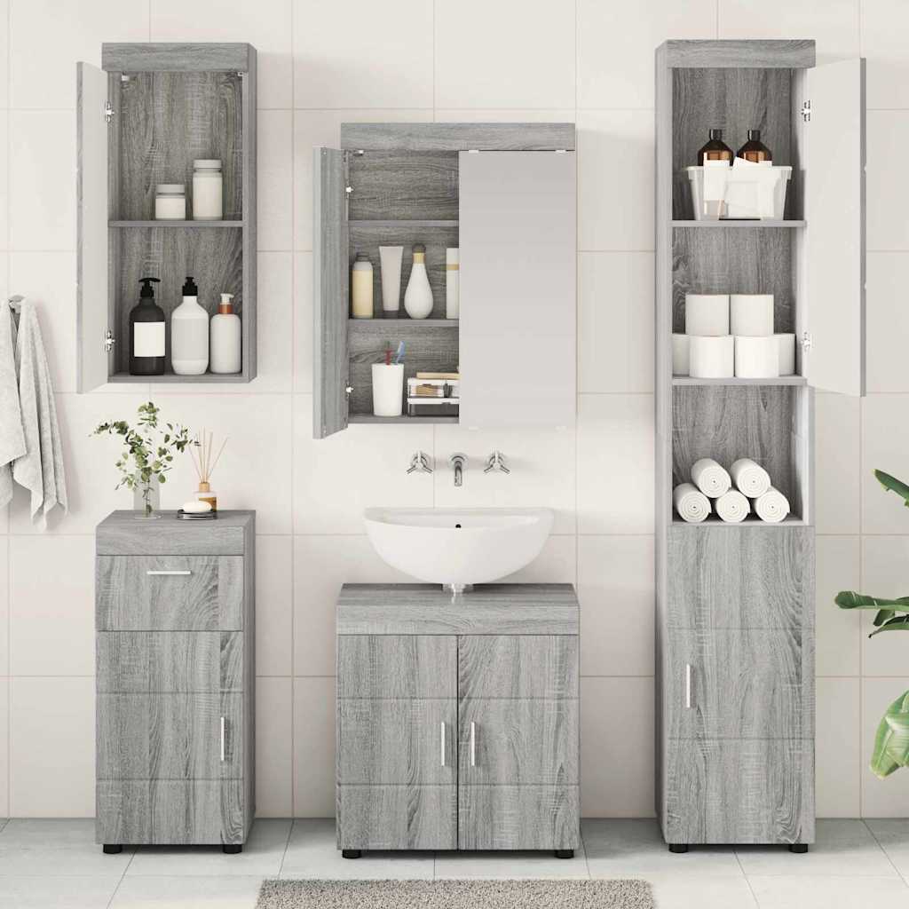 vidaXL Badezimmermöbel-Set mit Regal TULUM Graues Sonoma Holzwerkstoff