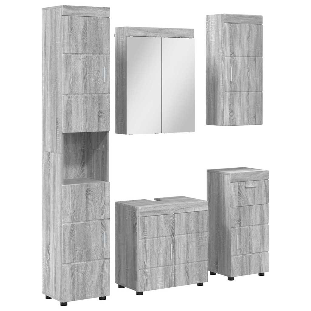 vidaXL Badezimmermöbel-Set mit Regal TULUM Graues Sonoma Holzwerkstoff