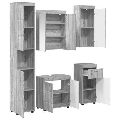 vidaXL Badezimmermöbel-Set mit Regal TULUM Graues Sonoma Holzwerkstoff