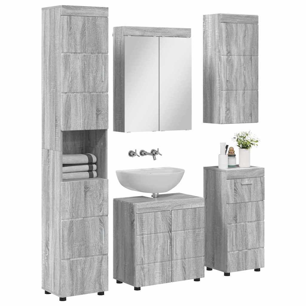 vidaXL Badezimmermöbel-Set mit Regal TULUM Graues Sonoma Holzwerkstoff
