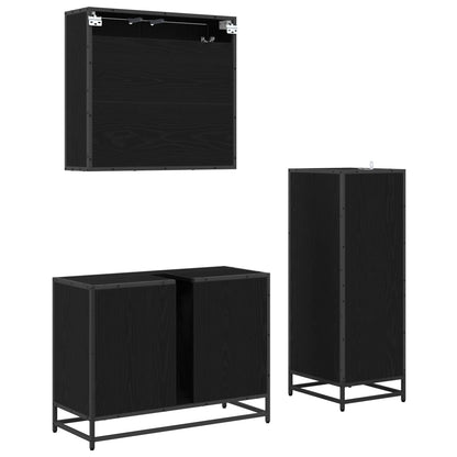 vidaXL Badezimmermöbel-Set 3 pcs Schwarz Eichen-Optik Holzwerkstoff