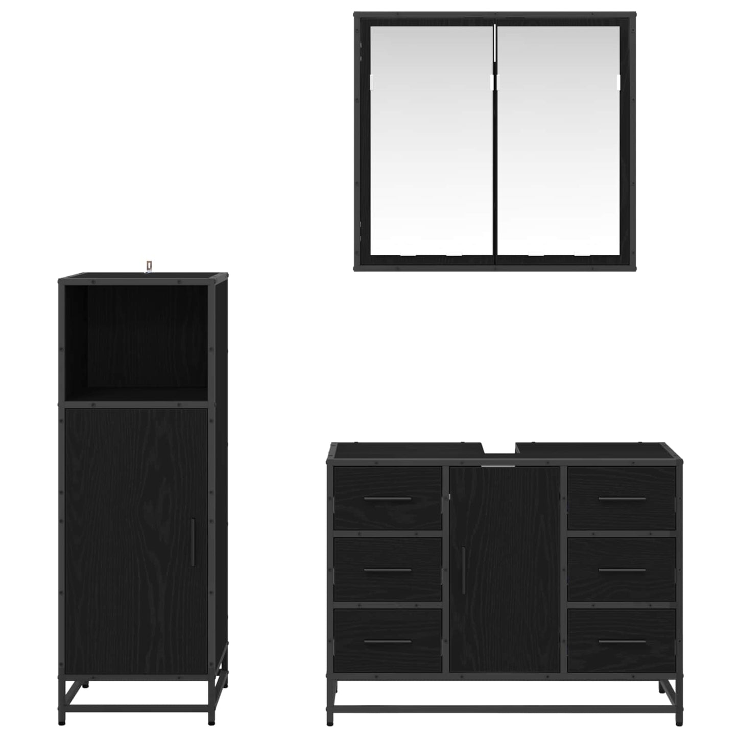 vidaXL Badezimmermöbel-Set 3 pcs Schwarz Eichen-Optik Holzwerkstoff