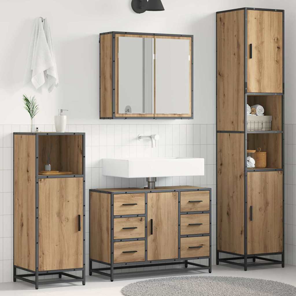 vidaXL Badezimmermöbel Set mit Tür 4 pcs Artisan-Eiche 80 x 33 x 60 cm