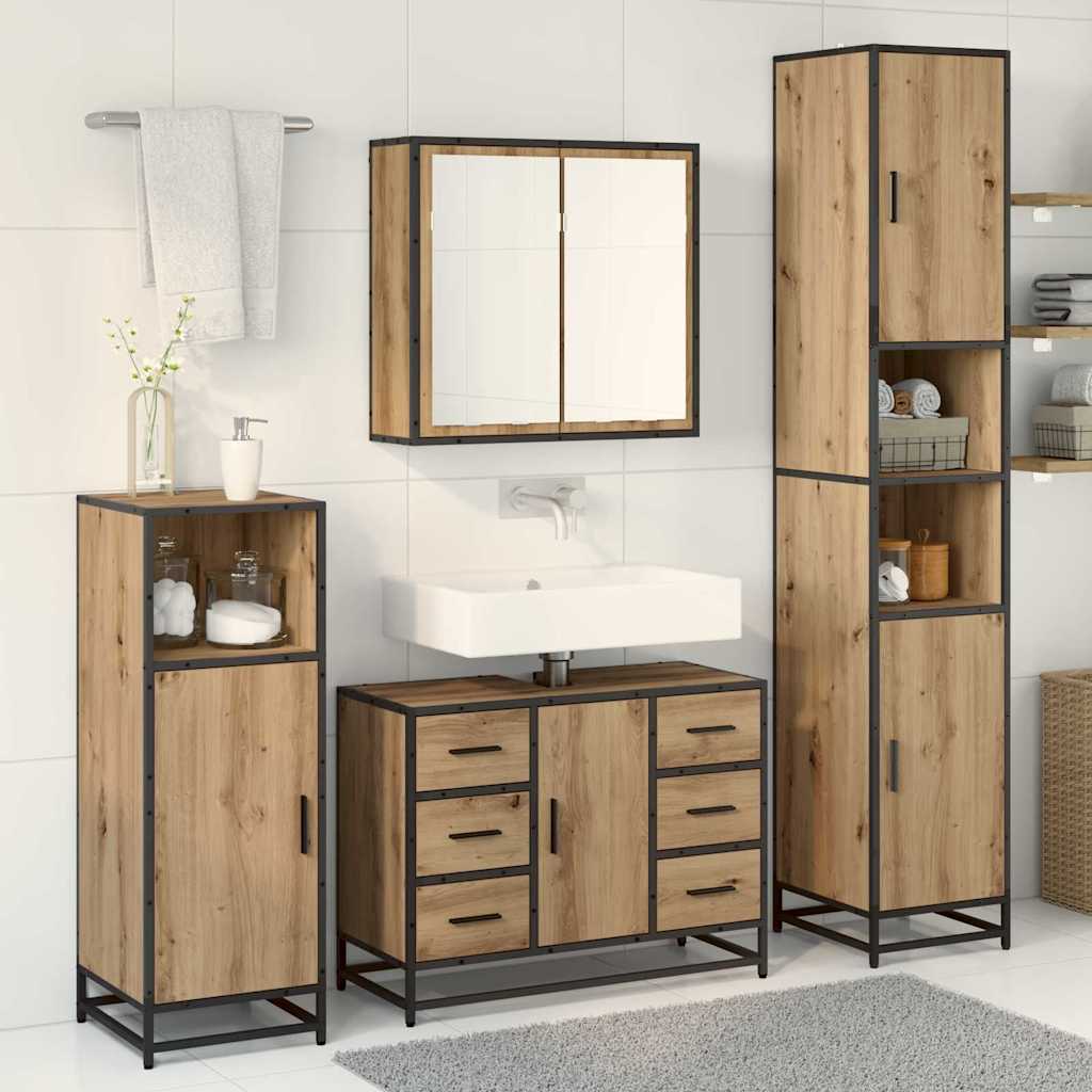 vidaXL Badezimmermöbel Set mit Tür 4 pcs Artisan-Eiche 80 x 33 x 60 cm