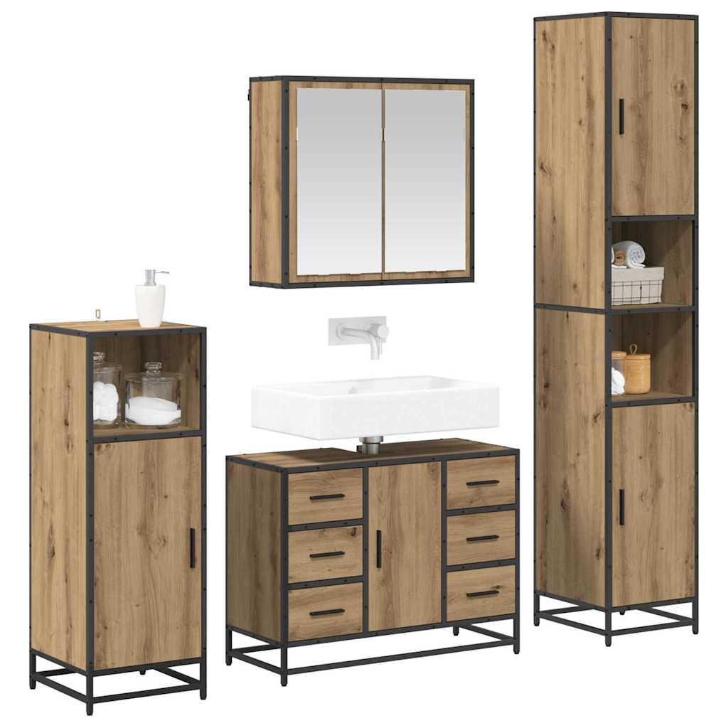 vidaXL Badezimmermöbel Set mit Tür 4 pcs Artisan-Eiche 80 x 33 x 60 cm