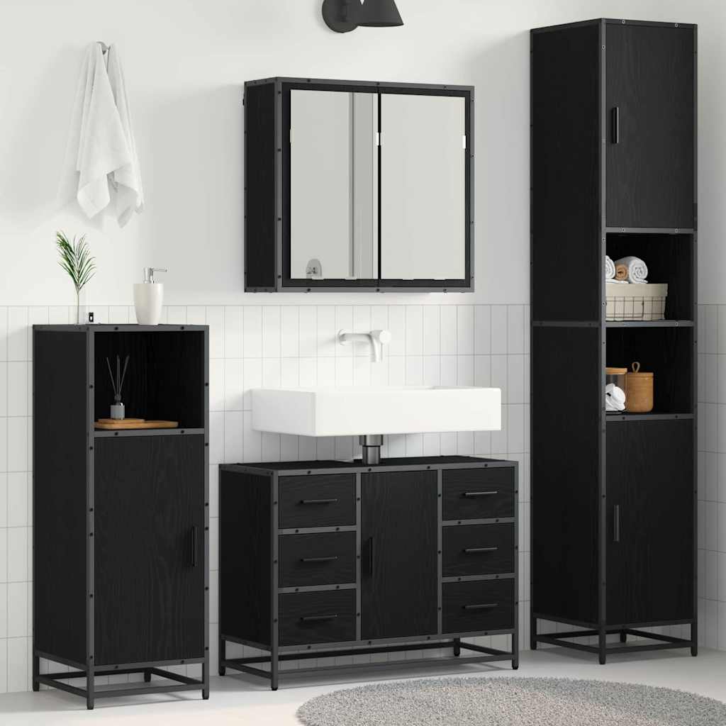 vidaXL Ensemble de meubles de salle de bain 4 pcs Noir aspect chêne Aggloméré