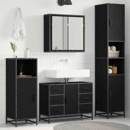 vidaXL Ensemble de meubles de salle de bain 4 pcs Noir aspect chêne Aggloméré