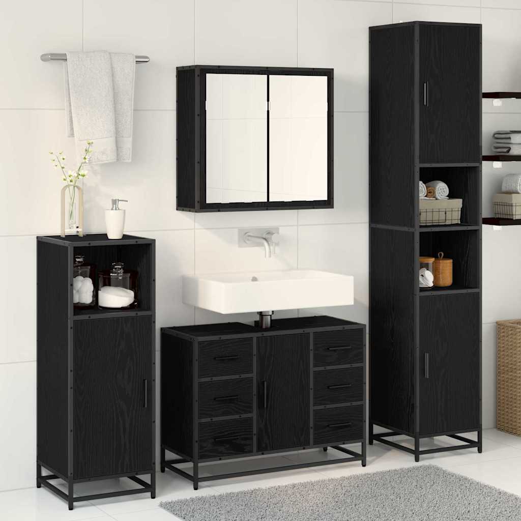 vidaXL Ensemble de meubles de salle de bain 4 pcs Noir aspect chêne Aggloméré