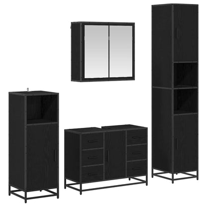 vidaXL Ensemble de meubles de salle de bain 4 pcs Noir aspect chêne Aggloméré