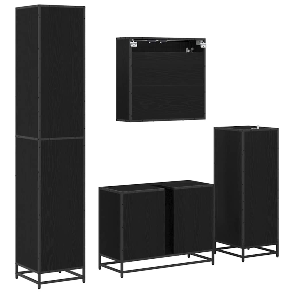 vidaXL Ensemble de meubles de salle de bain 4 pcs Noir aspect chêne Aggloméré