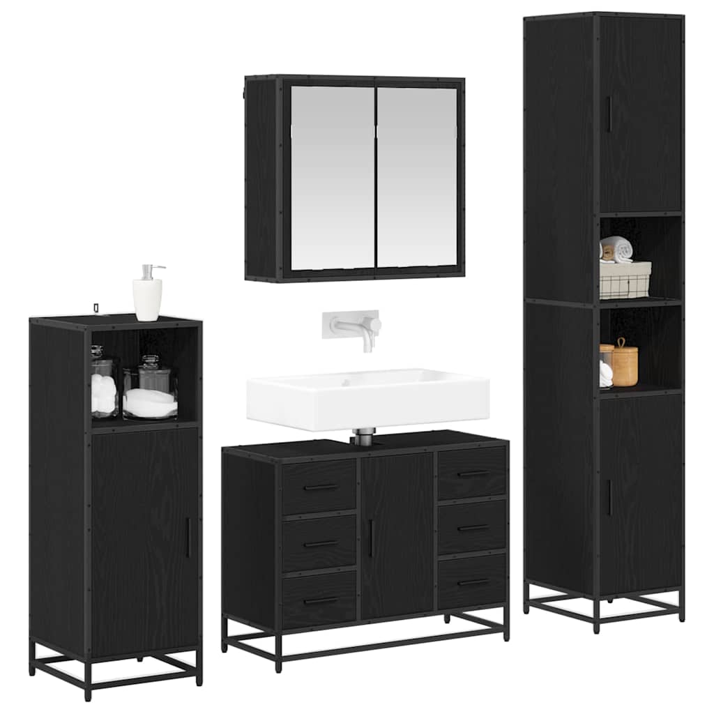 vidaXL Ensemble de meubles de salle de bain 4 pcs Noir aspect chêne Aggloméré