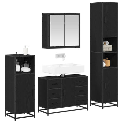vidaXL Ensemble de meubles de salle de bain 4 pcs Noir aspect chêne Aggloméré