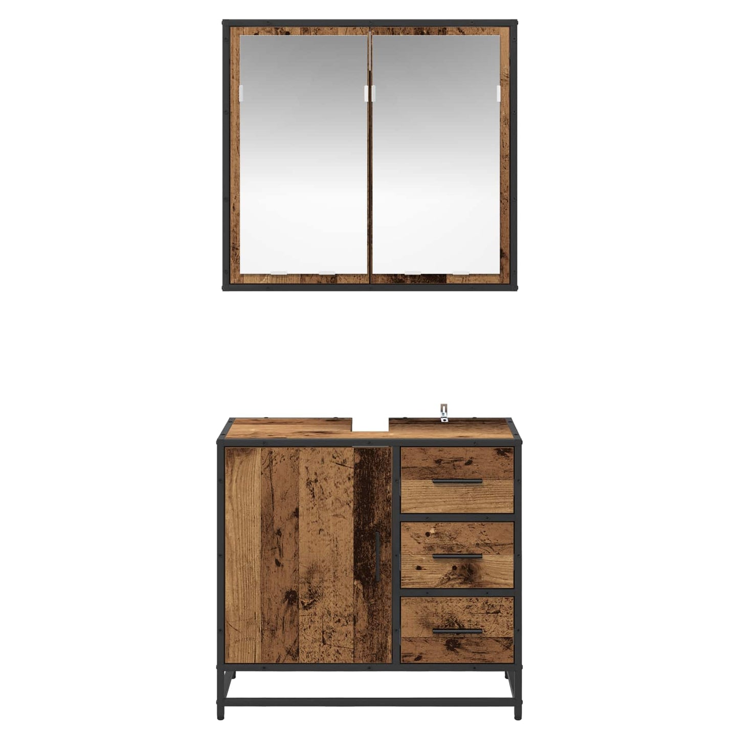 vidaXL Badezimmermöbel-Set mit Schubladen 2 pcs Altholz Holzwerkstoff