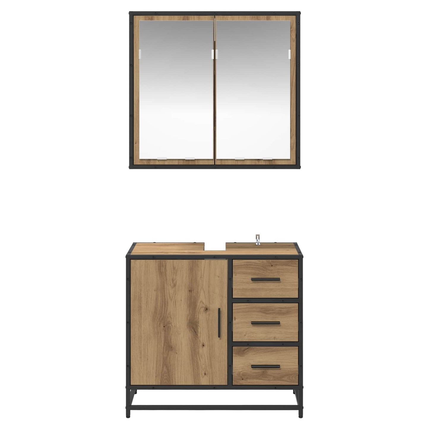 vidaXL Badezimmermöbel-Set mit Regal 2 pcs Artisan-Eiche Holzwerkstoff