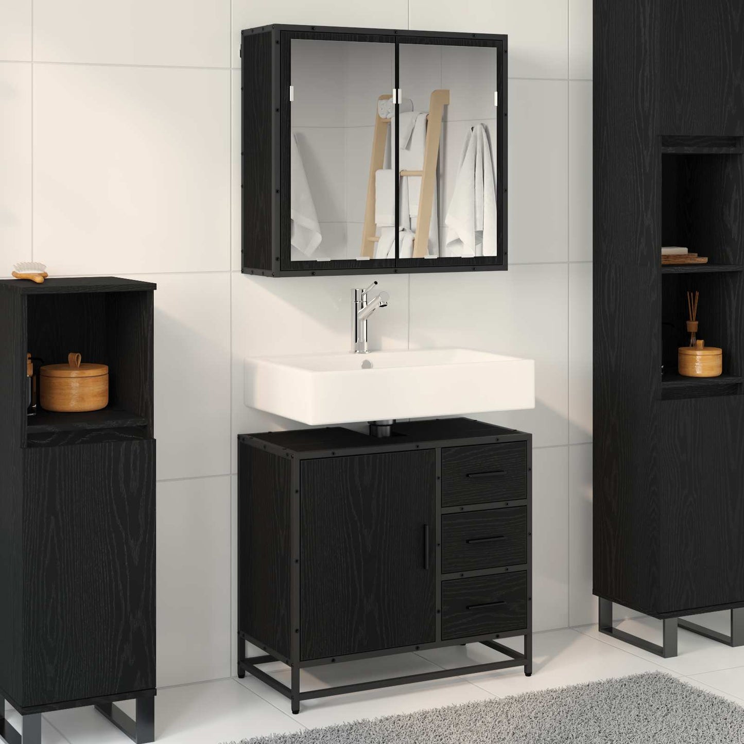 vidaXL Badezimmermöbel Set 2 pcs Schwarz Eichen-Optik Holzwerkstoff