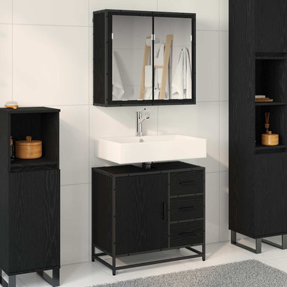 vidaXL Badezimmermöbel Set 2 pcs Schwarz Eichen-Optik Holzwerkstoff