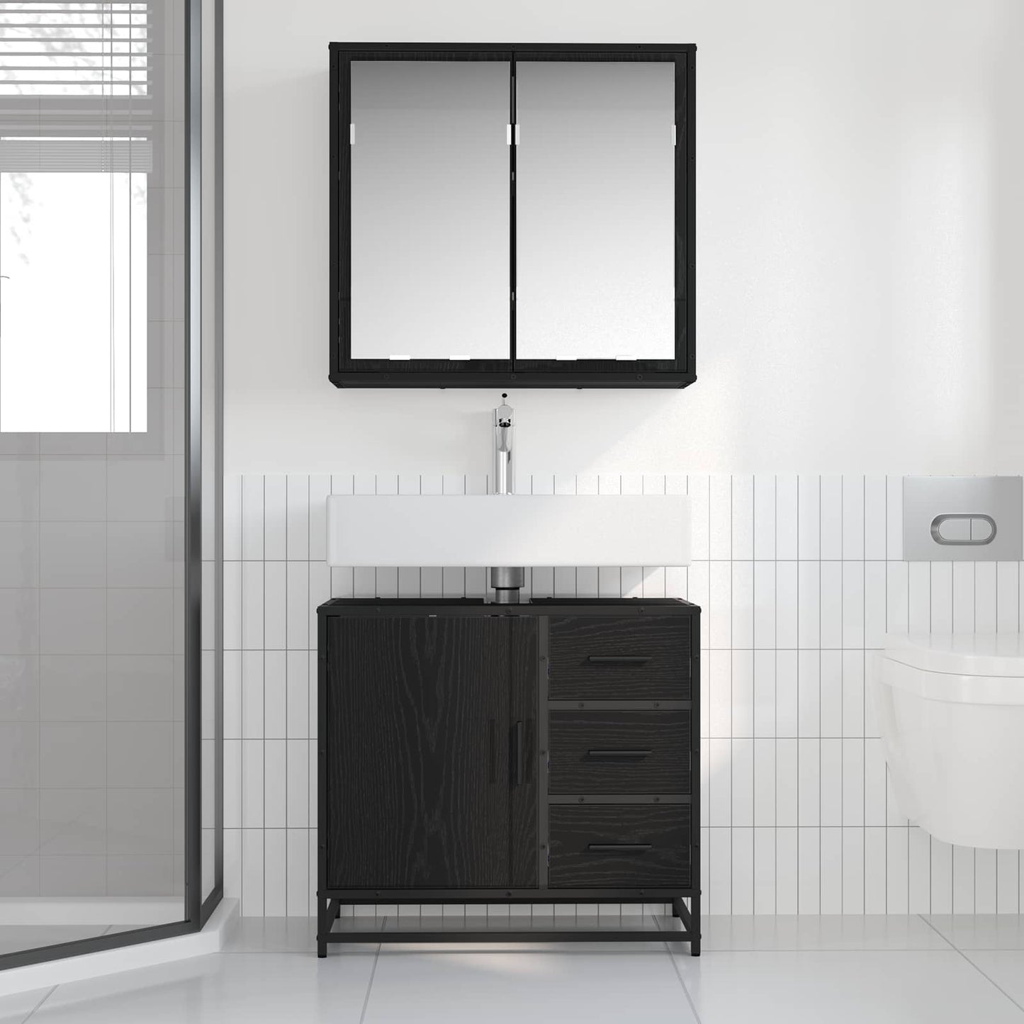 vidaXL Badezimmermöbel Set 2 pcs Schwarz Eichen-Optik Holzwerkstoff