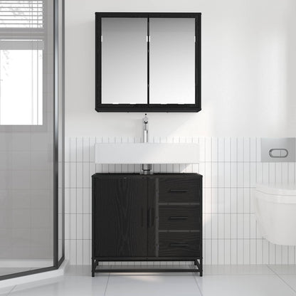 vidaXL Badezimmermöbel Set 2 pcs Schwarz Eichen-Optik Holzwerkstoff
