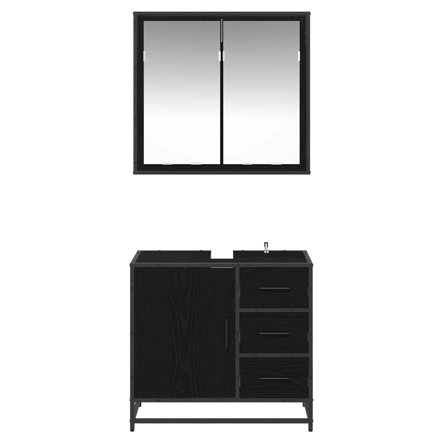 vidaXL Badezimmermöbel Set 2 pcs Schwarz Eichen-Optik Holzwerkstoff