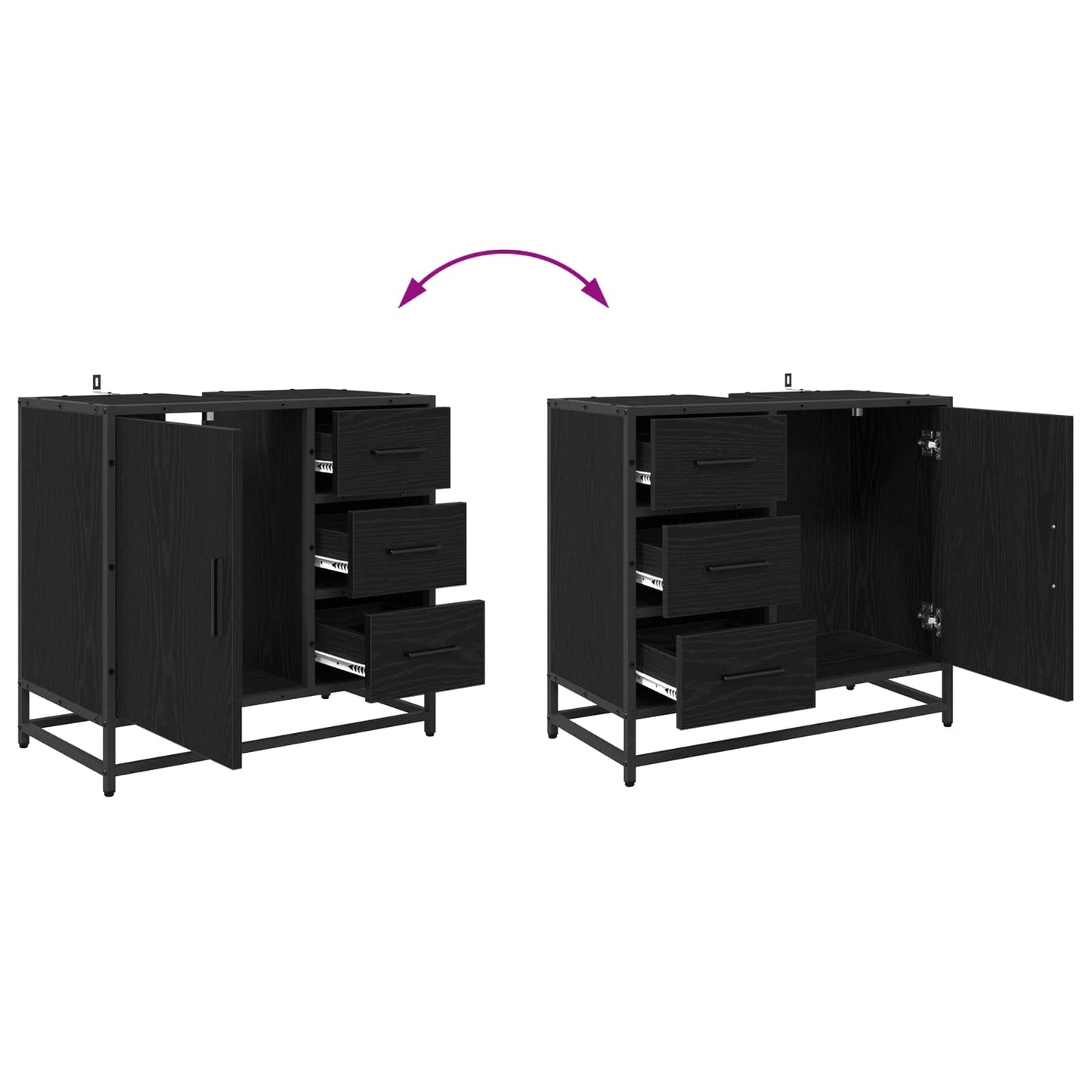 vidaXL Badezimmermöbel Set 2 pcs Schwarz Eichen-Optik Holzwerkstoff