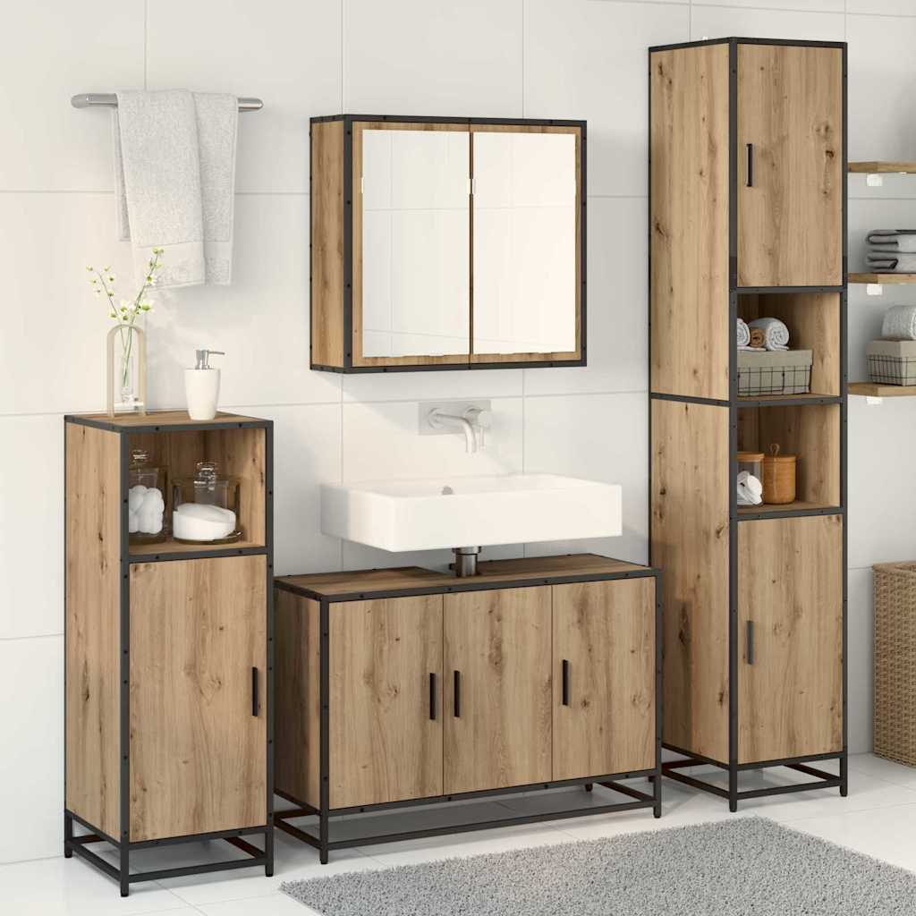 vidaXL Badezimmermöbel-Set mit Regal 4 pcs Artisan-Eiche Holzwerkstoff