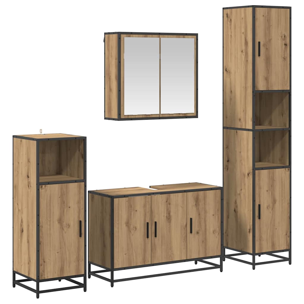 vidaXL Badezimmermöbel-Set mit Regal 4 pcs Artisan-Eiche Holzwerkstoff