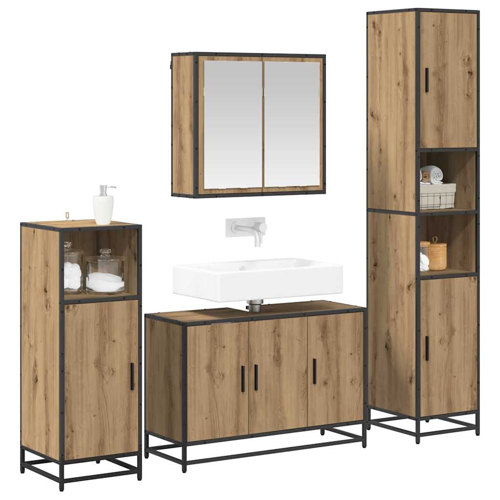 vidaXL Badezimmermöbel-Set mit Regal 4 pcs Artisan-Eiche Holzwerkstoff