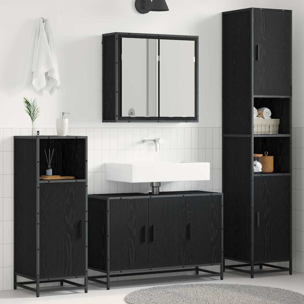 vidaXL Ensemble de meubles de salle de bain 4 pcs Noir aspect chêne Aggloméré