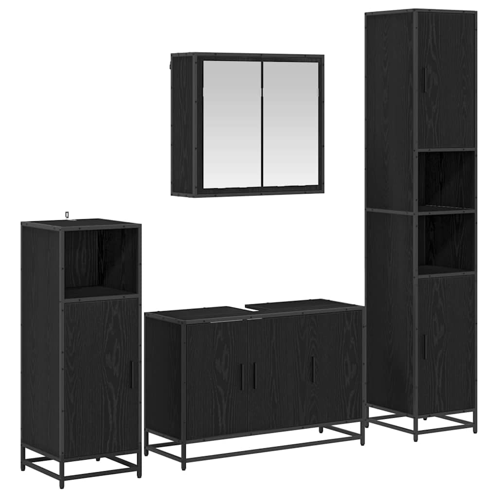 vidaXL Ensemble de meubles de salle de bain 4 pcs Noir aspect chêne Aggloméré