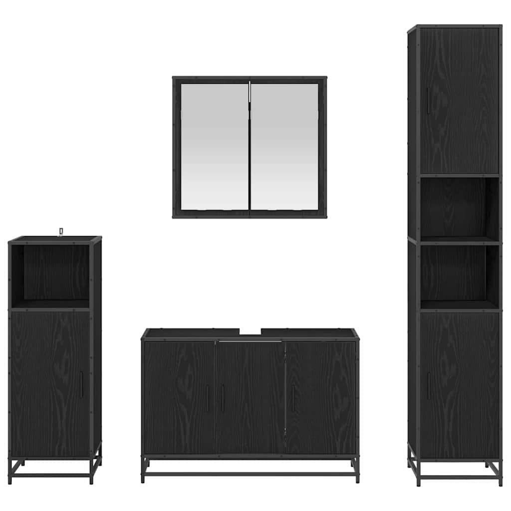vidaXL Ensemble de meubles de salle de bain 4 pcs Noir aspect chêne Aggloméré