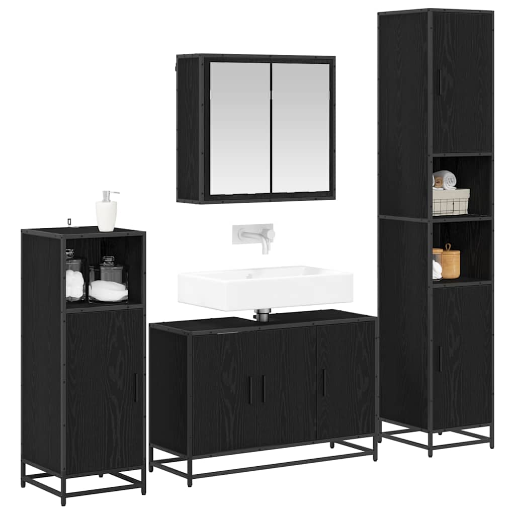vidaXL Ensemble de meubles de salle de bain 4 pcs Noir aspect chêne Aggloméré