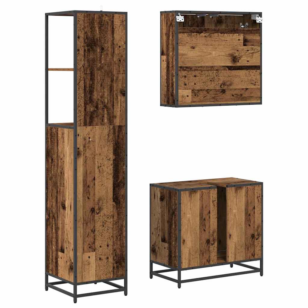 vidaXL Badezimmermöbel-Set mit Schubladen 3 pcs Altholz Holzwerkstoff