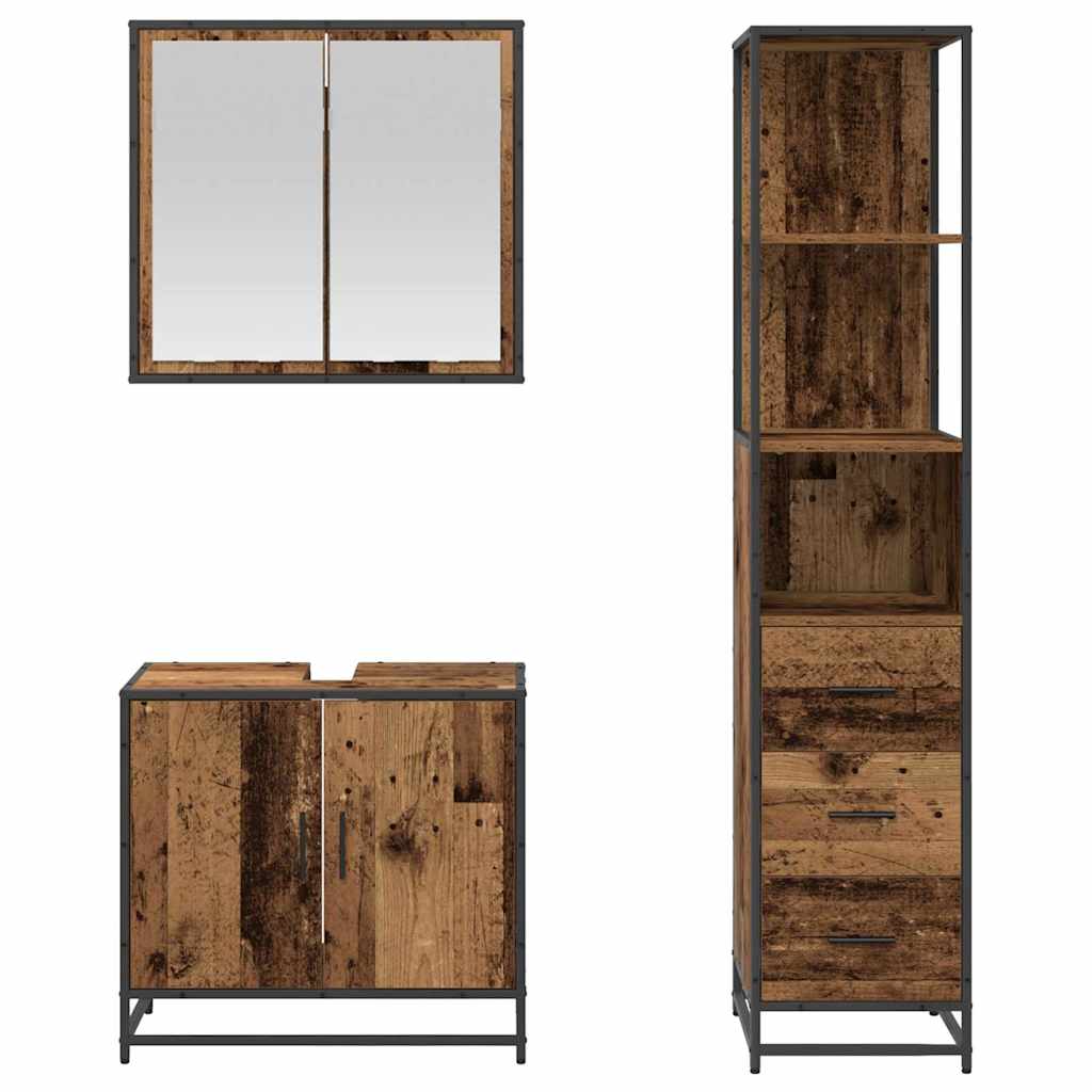 vidaXL Badezimmermöbel-Set mit Schubladen 3 pcs Altholz Holzwerkstoff