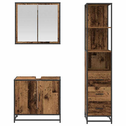 vidaXL Badezimmermöbel-Set mit Schubladen 3 pcs Altholz Holzwerkstoff