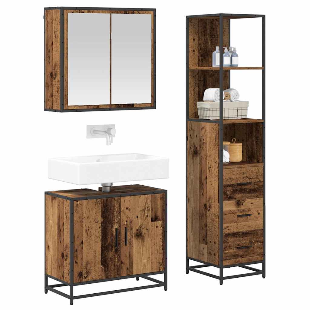 vidaXL Badezimmermöbel-Set mit Schubladen 3 pcs Altholz Holzwerkstoff