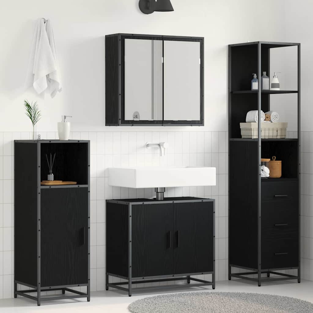 vidaXL Badezimmermöbel-Set 3 pcs Schwarz Eichen-Optik Holzwerkstoff