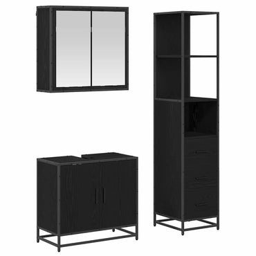 vidaXL Badezimmermöbel-Set 3 pcs Schwarz Eichen-Optik Holzwerkstoff