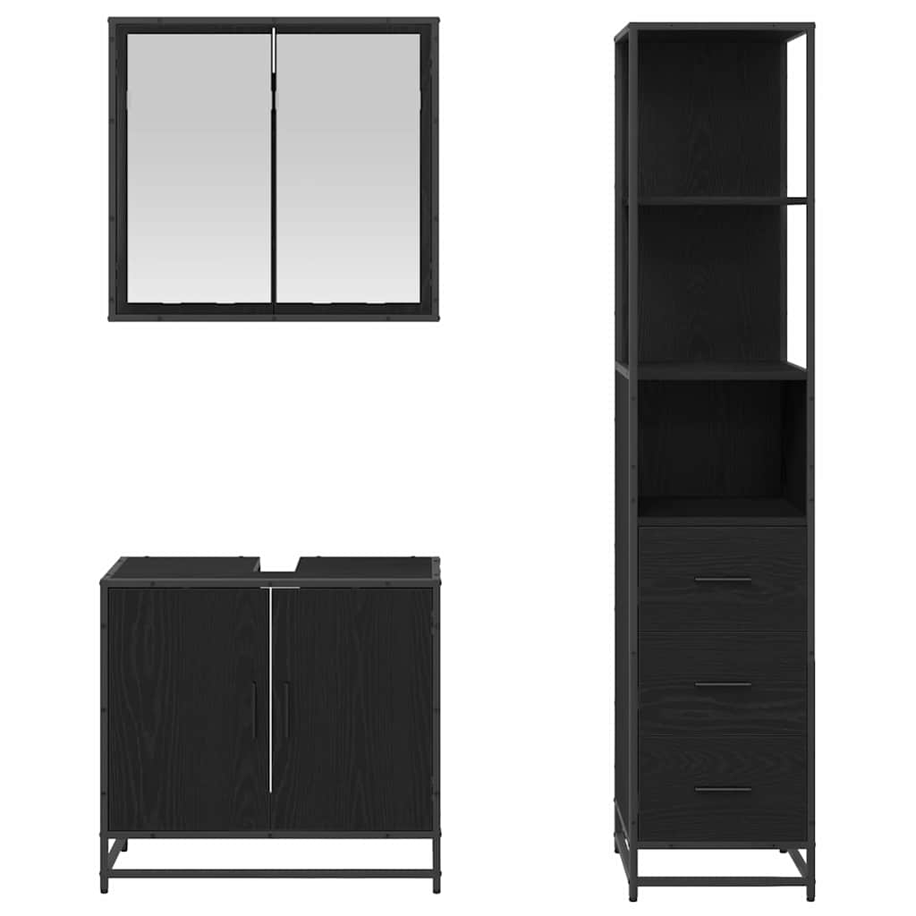 vidaXL Badezimmermöbel-Set 3 pcs Schwarz Eichen-Optik Holzwerkstoff