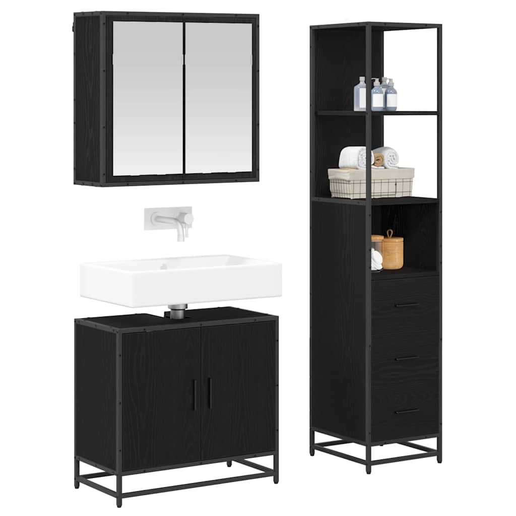 vidaXL Badezimmermöbel-Set 3 pcs Schwarz Eichen-Optik Holzwerkstoff