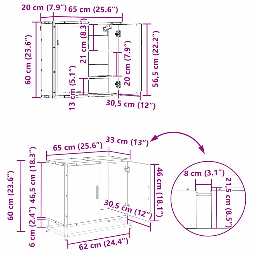 vidaXL Badezimmermöbel-Set 3 pcs Schwarz Eichen-Optik Holzwerkstoff