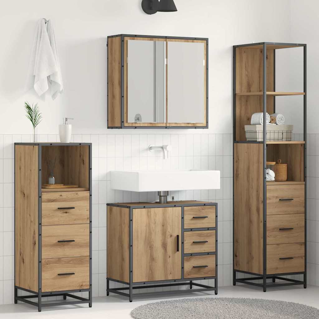 vidaXL Badezimmermöbel-Set mit Regal 4 pcs Artisan-Eiche Holzwerkstoff