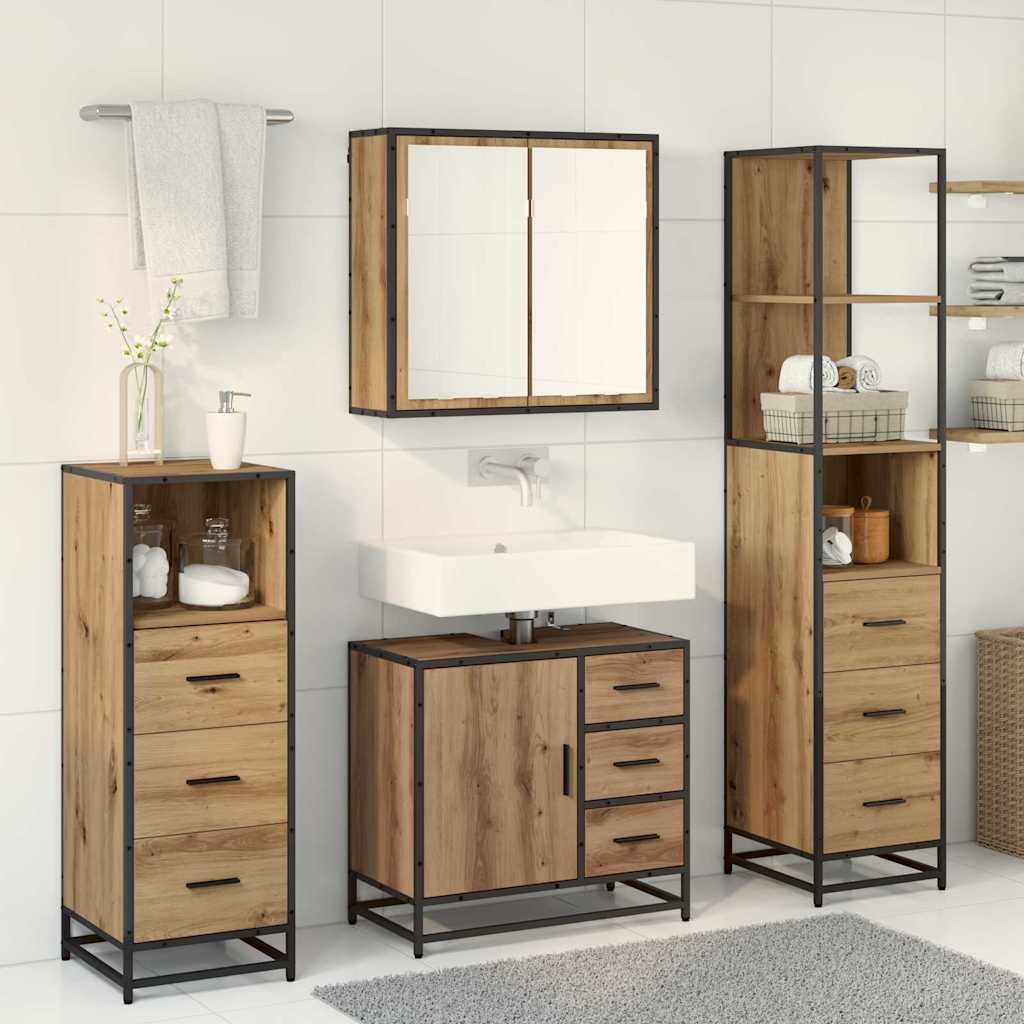 vidaXL Badezimmermöbel-Set mit Regal 4 pcs Artisan-Eiche Holzwerkstoff