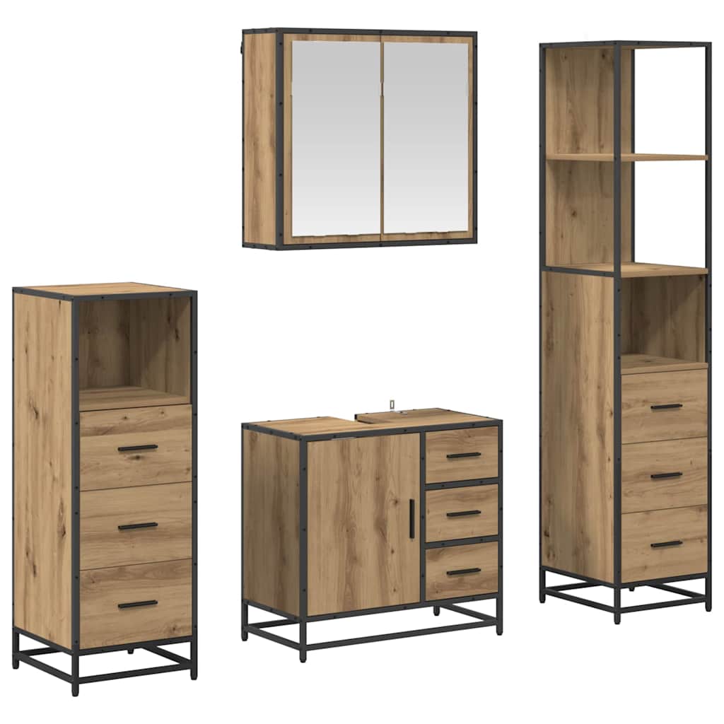 vidaXL Badezimmermöbel-Set mit Regal 4 pcs Artisan-Eiche Holzwerkstoff