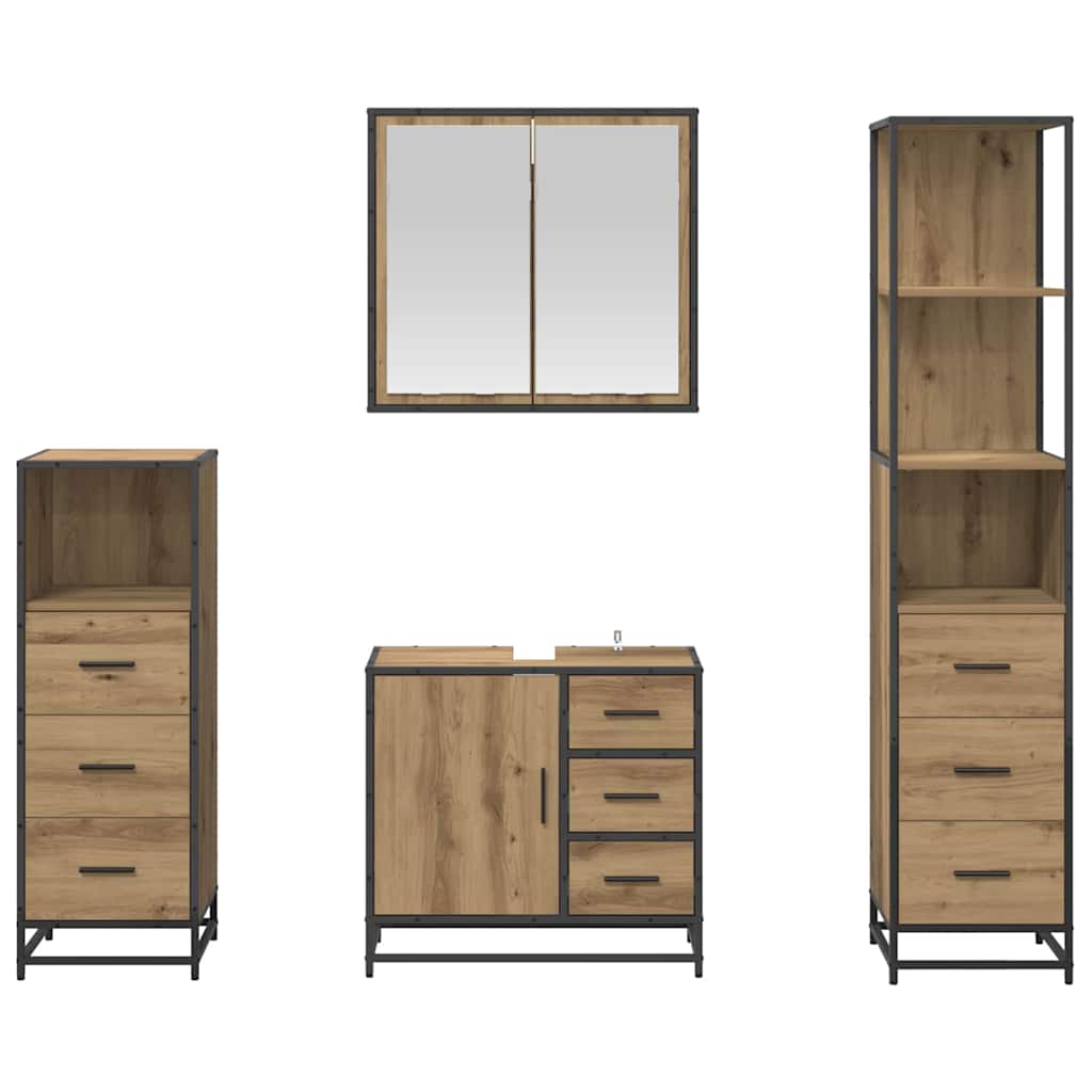 vidaXL Badezimmermöbel-Set mit Regal 4 pcs Artisan-Eiche Holzwerkstoff