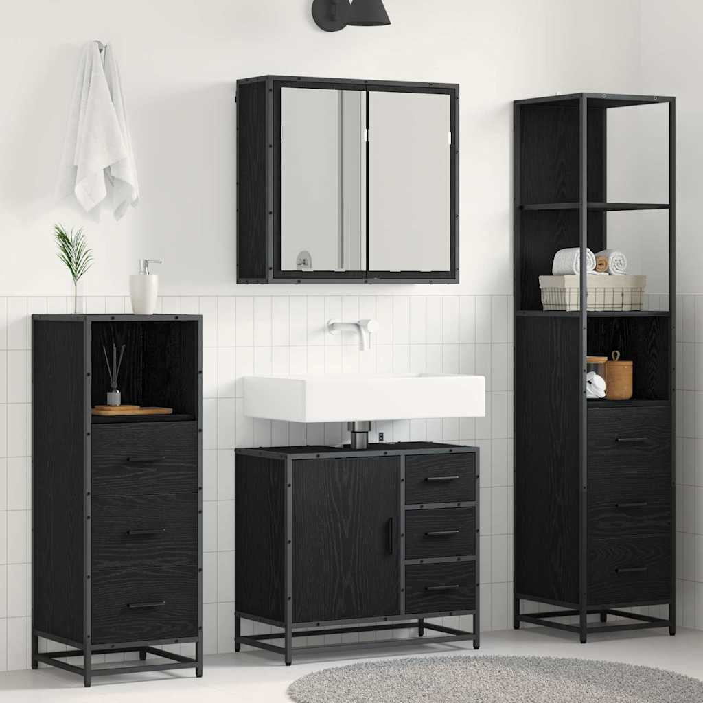 vidaXL Ensemble de meubles de salle de bain 4 pcs Noir aspect chêne Aggloméré
