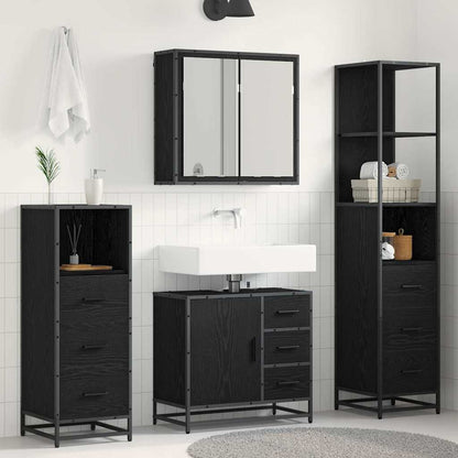 vidaXL Ensemble de meubles de salle de bain 4 pcs Noir aspect chêne Aggloméré