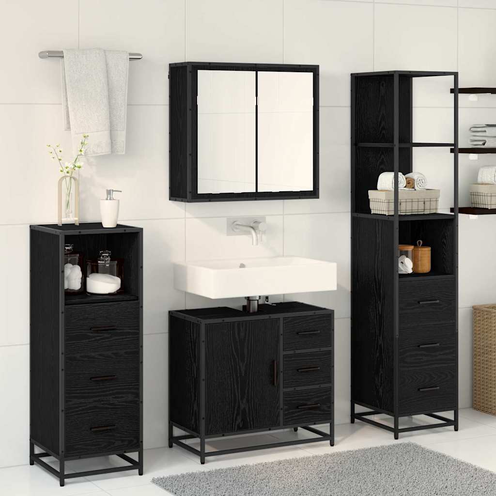 vidaXL Ensemble de meubles de salle de bain 4 pcs Noir aspect chêne Aggloméré