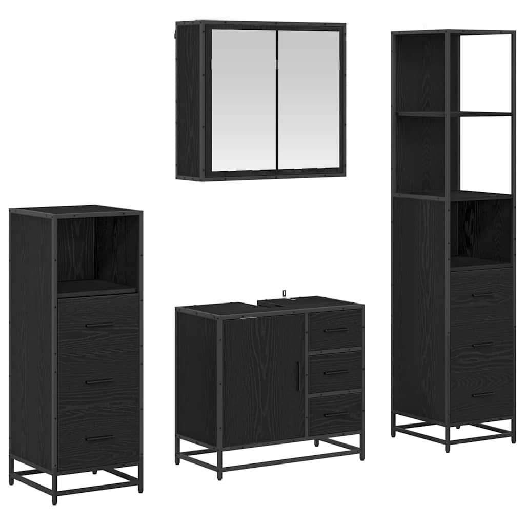 vidaXL Ensemble de meubles de salle de bain 4 pcs Noir aspect chêne Aggloméré