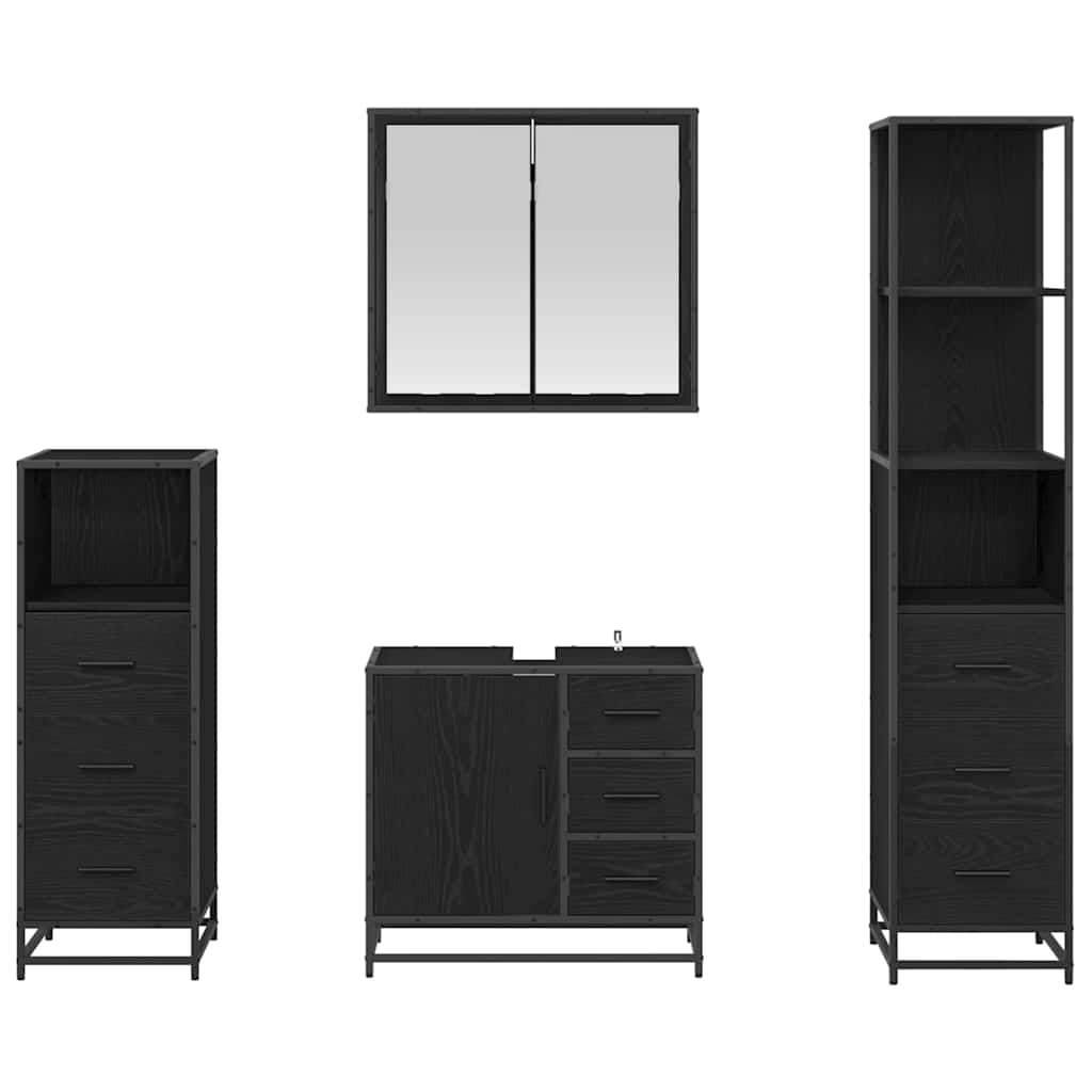 vidaXL Ensemble de meubles de salle de bain 4 pcs Noir aspect chêne Aggloméré