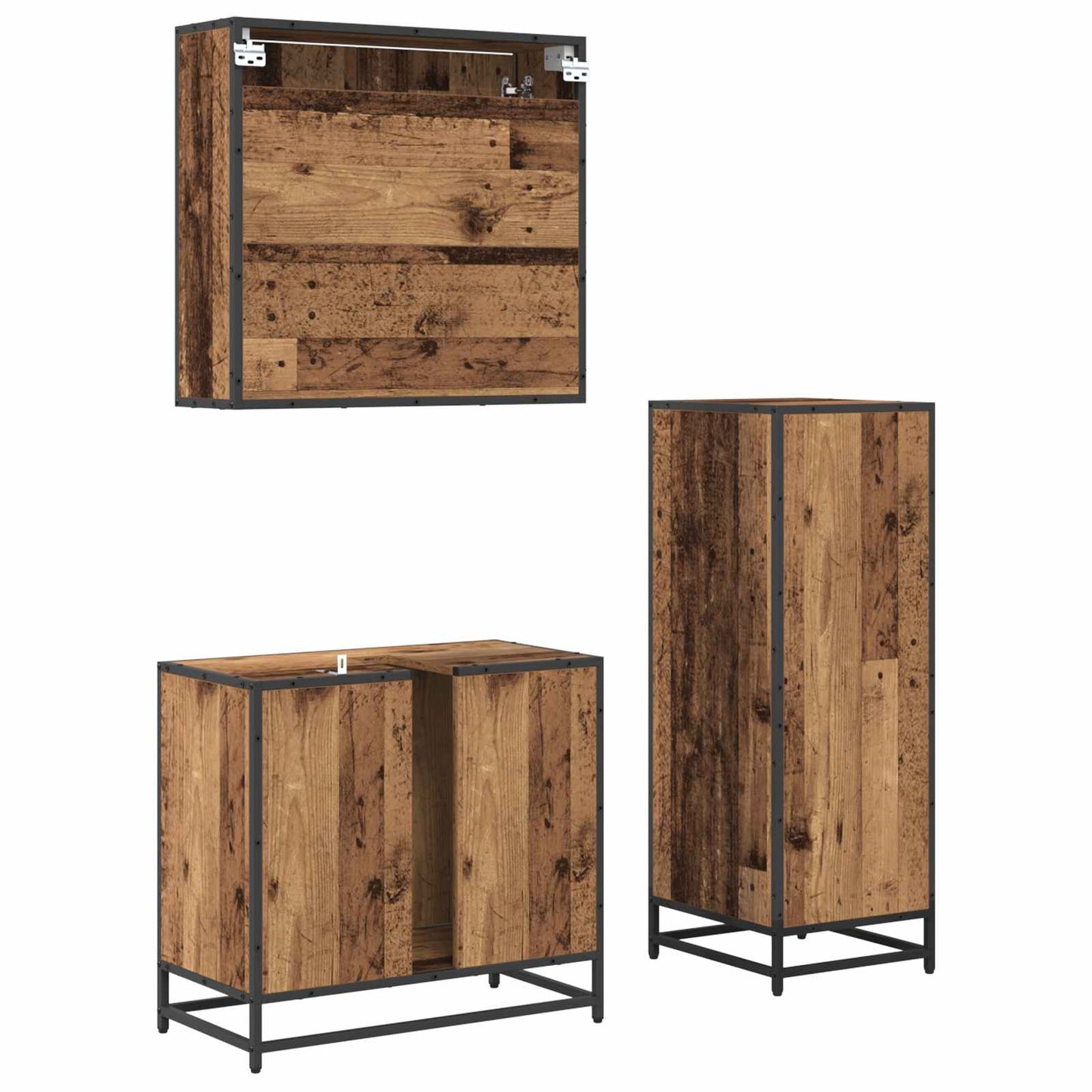 vidaXL Badezimmermöbel-Set mit Schubladen 3 pcs Altholz Holzwerkstoff